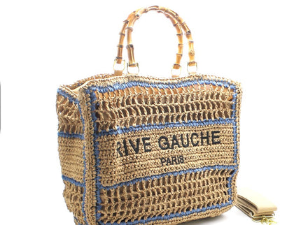 CROCHET Woven Shopper RIVE GAUCHE with Bamboo Handles
