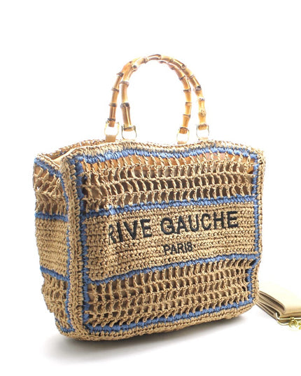 CROCHET Geflochtener Shopper RIVE GAUCHE mit Bambusgriffen (gross)