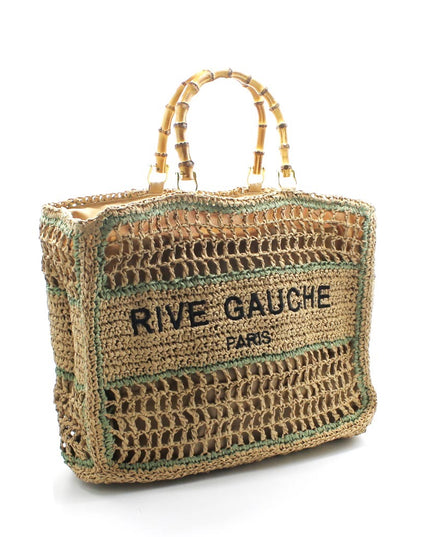CROCHET Geflochtener Shopper RIVE GAUCHE mit Bambusgriffen (gross)