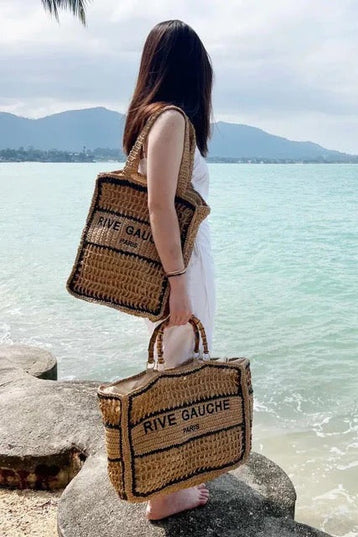 CROCHET Geflochtener Shopper RIVE GAUCHE mit Bambusgriffen (gross)