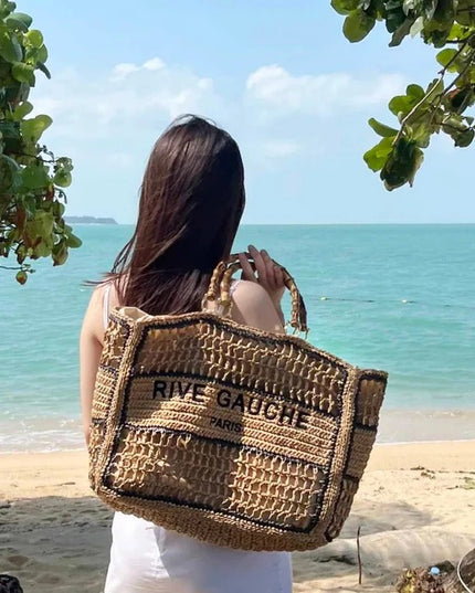 CROCHET Geflochtener Shopper RIVE GAUCHE mit Bambusgriffen (gross)