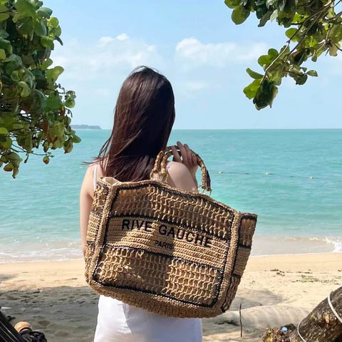 CROCHET Geflochtener Shopper RIVE GAUCHE mit Bambusgriffen (gross)