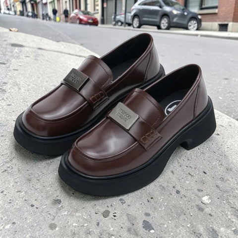 British Style Glossy Leather Loafers