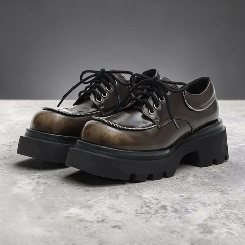 Versatile Chunky Round-Toe Leather Shoes