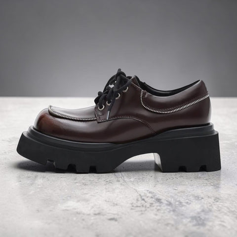 Versatile Chunky Round-Toe Leather Shoes
