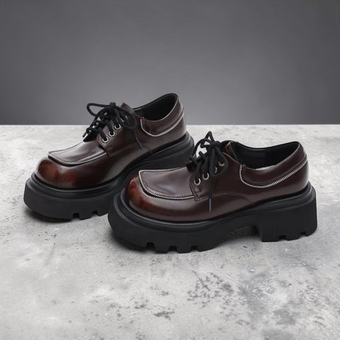 Versatile Chunky Round-Toe Leather Shoes