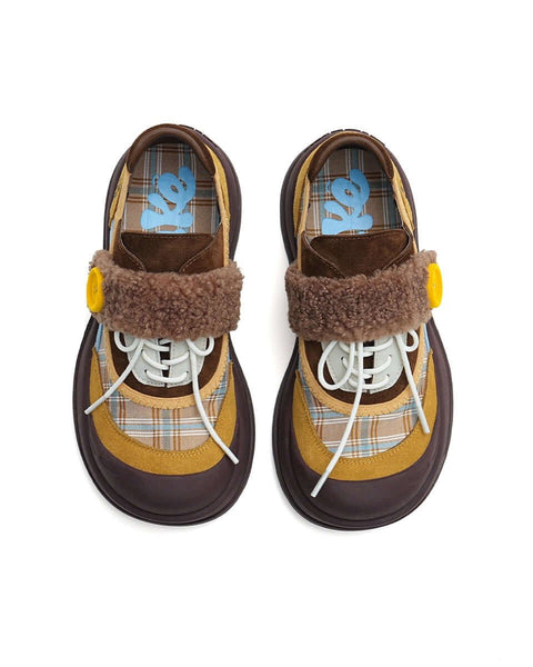 Plaid Strap - on Lace - Up Sneakers - ModeEcho