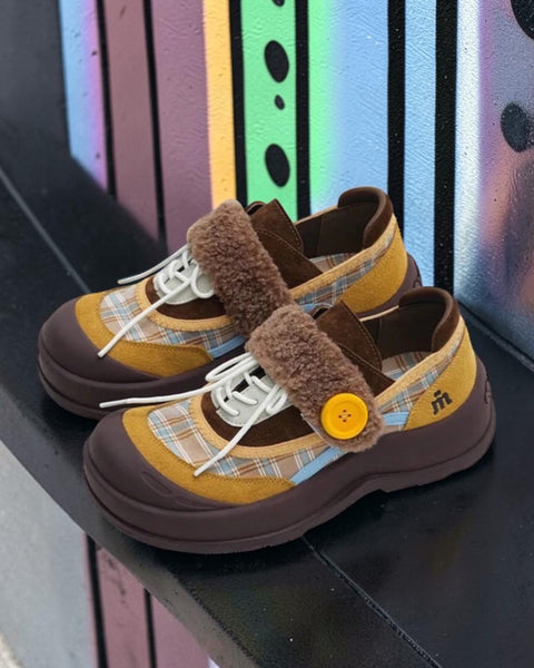 Plaid Strap-on Lace-Up Sneakers