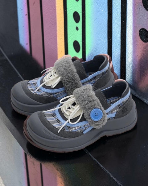 Plaid Strap-on Lace-Up Sneakers