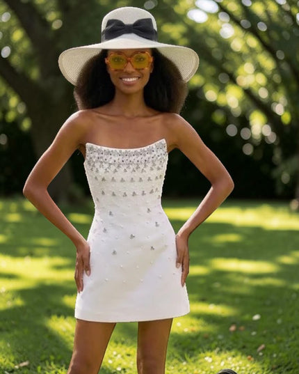 Damenkleid Trägerlos Bestickt Weiß TRIBECA – Neue Kollektion THE HAMPTONS