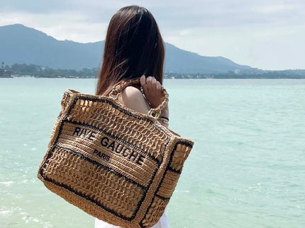CROCHET Geflochtener Shopper RIVE GAUCHE mit Bambusgriffen - ModeEcho