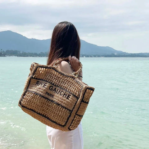 CROCHET Geflochtener Shopper RIVE GAUCHE mit Bambusgriffen - ModeEcho
