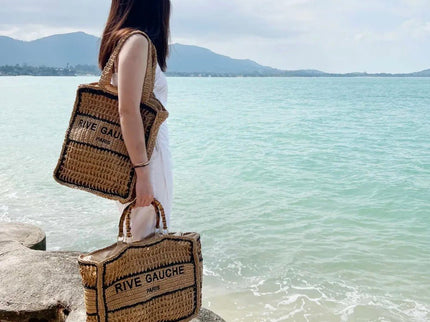 CROCHET Geflochtener Shopper RIVE GAUCHE mit Bambusgriffen - ModeEcho