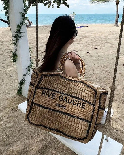 CROCHET Geflochtener Shopper RIVE GAUCHE mit Bambusgriffen - ModeEcho