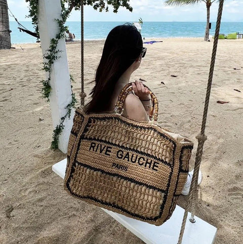 CROCHET Geflochtener Shopper RIVE GAUCHE mit Bambusgriffen - ModeEcho