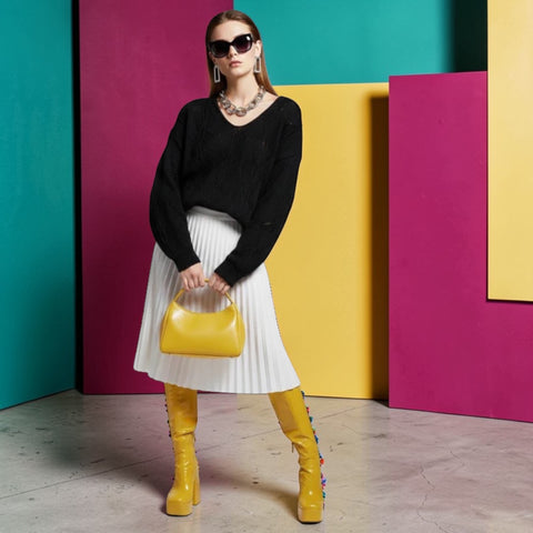 Black Open Knit V - Neck Sweater VARESE: New Colección COUTURE in NOLITA - BYMANYC ® New York - ModeEcho