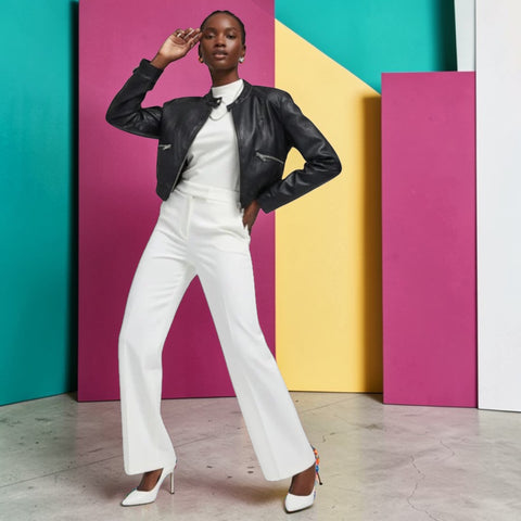 Black Vegan Leather Cropped Biker Jacket ELIZABETH: New Colección COUTURE in NOLITA - BYMANYC ® New York - ModeEcho