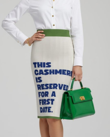 BYMANYC ® New York | CENTRAL PARK CASHMERE-Bleistiftrock | Off-White/Limettengrün