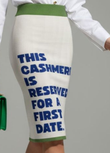 BYMANYC ® New York | CENTRAL PARK CASHMERE-Bleistiftrock | Off-White/Limettengrün