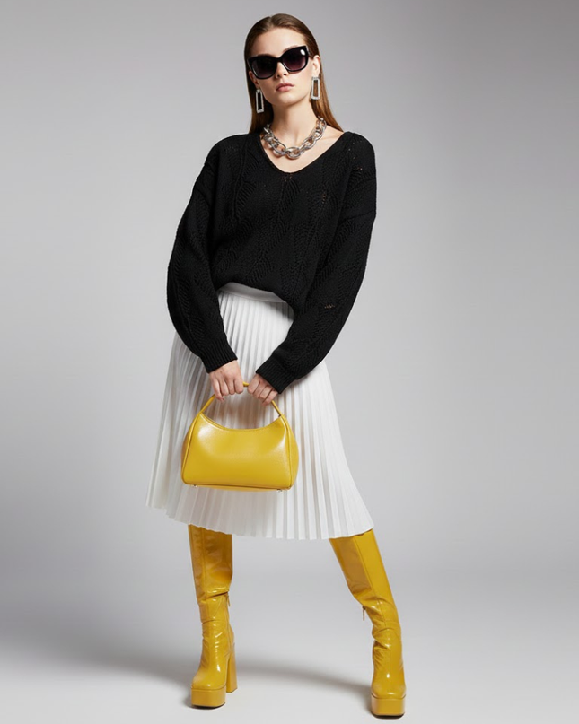 Black Open Knit V-Neck Sweater VARESE: New Colección COUTURE in NOLITA - BYMANYC ® New York-0