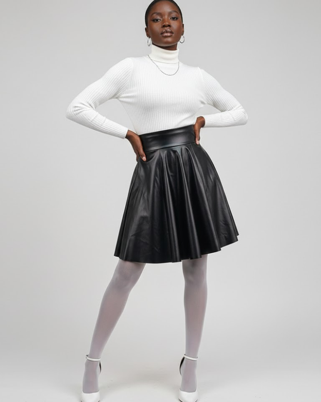 Schwarzer Veganleder Circle Minirock SPRING – New Colleción COUTURE in NOLITA