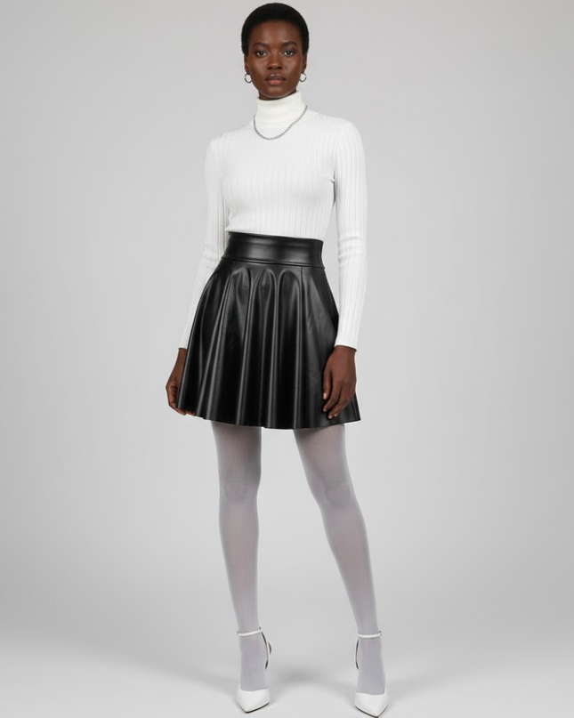 Schwarzer Veganleder Circle Minirock SPRING – New Colleción COUTURE in NOLITA