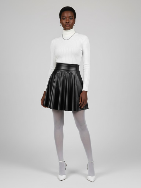 Schwarzer Veganleder Circle Minirock SPRING – New Colleción COUTURE in NOLITA