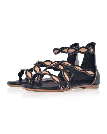 Blossom Leder-Sandalen mit Muschelrand
