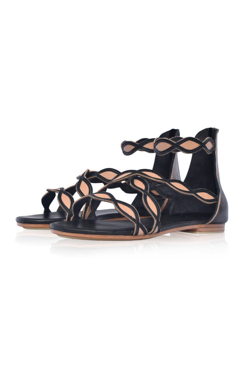 Blossom Leder-Sandalen mit Muschelrand