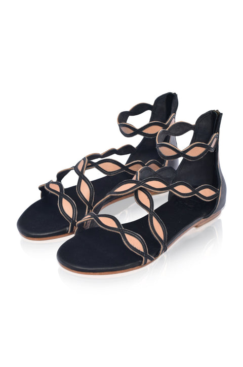 Blossom Leder-Sandalen mit Muschelrand