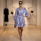 Blaues Ikat-Print Ballonärmel Mini-Kleid NOLITA – Neue Kollektion – BYMANYC ® New York