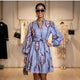 Blaues Ikat-Print Ballonärmel Mini-Kleid NOLITA – Neue Kollektion – BYMANYC ® New York