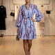 Blue Ikat Print Balloon Sleeve Mini Dress NOLITA New Collection FASHION BYMANYC ® New York-0