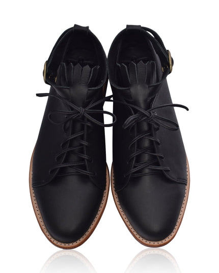 👟 BOSTON Damen Leder Oxfords | Fransen & Knöchelriemen | 4 Farben
