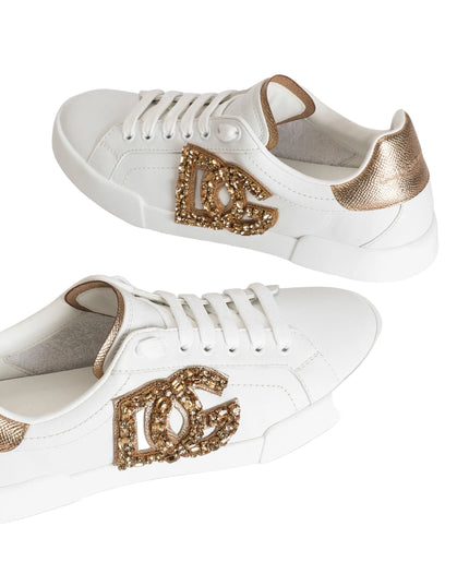 Dolce & Gabbana | Portofino Kalbsleder-Sneaker mit Kristallen | Goldfarben | Damen