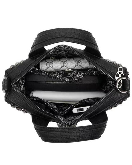 3D Crystal Skull Bag With Studded Tote Satchel Bag-3