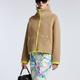 Camel Bouclé Knit Jacket with Neon Trims and Funnel Neck • BYMANYC ® New York-1