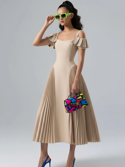 Camisole Backless Party Dress with Pleated and Patchwork Details For Women, SoHo, BYMANYC New York.-1