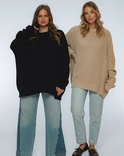 🧶 Cloud Nine Langarm-Pullover | Berry / Black / Golden Sun / Sand Dune