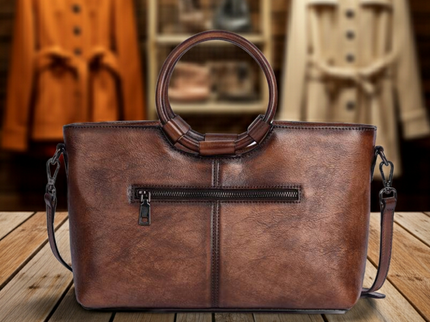 Modische Schultertasche aus Vintage-Leder mit rundem Henkel – Geräumig und Stilvoll