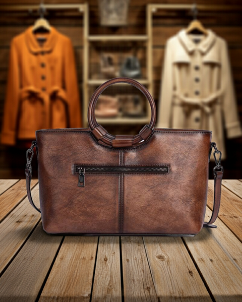 Modische Schultertasche aus Vintage-Leder mit rundem Henkel – Geräumig und Stilvoll