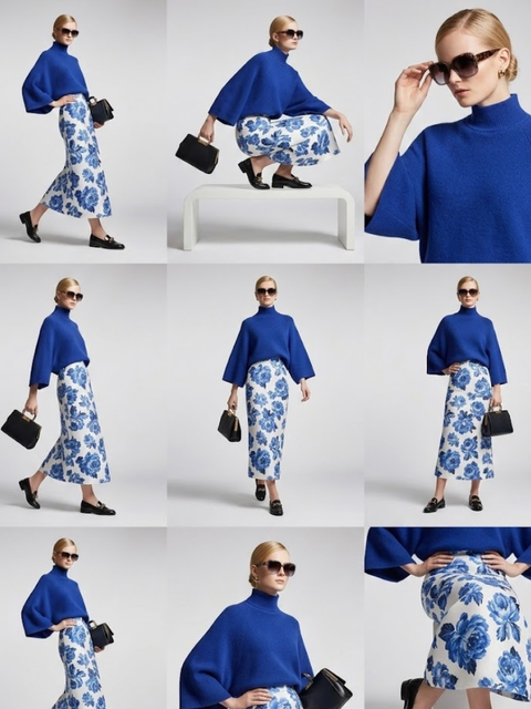 Elektrisch Blauer Strickpullover Relaxed Fit mit Perkins-Kragen • BYMANYC ® New York