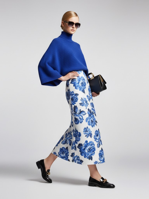Electric Blue Relaxed-Fit Knit Sweater with Perkins Collar • BYMANYC ® New York-0