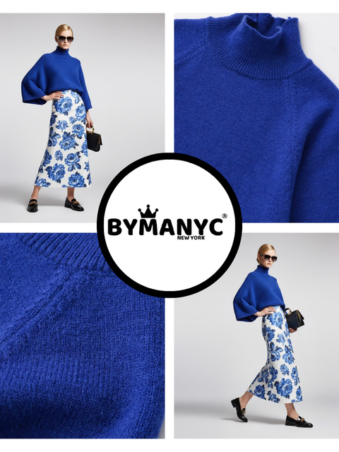 Electric Blue Relaxed-Fit Knit Sweater with Perkins Collar • BYMANYC ® New York-3
