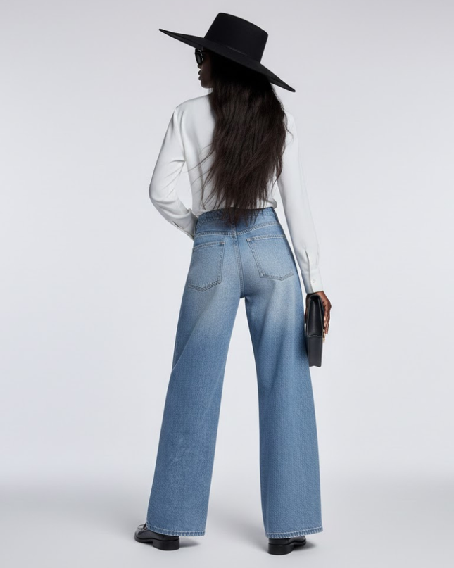 Elegante Wide-Leg Jeans mit Strukturpaneelen