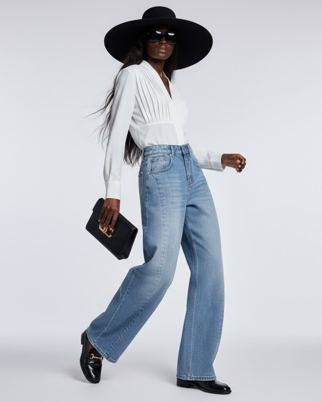 Elegante Wide-Leg Jeans mit Strukturpaneelen