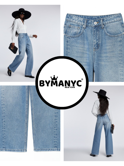 Elegante Wide-Leg Jeans mit Strukturpaneelen
