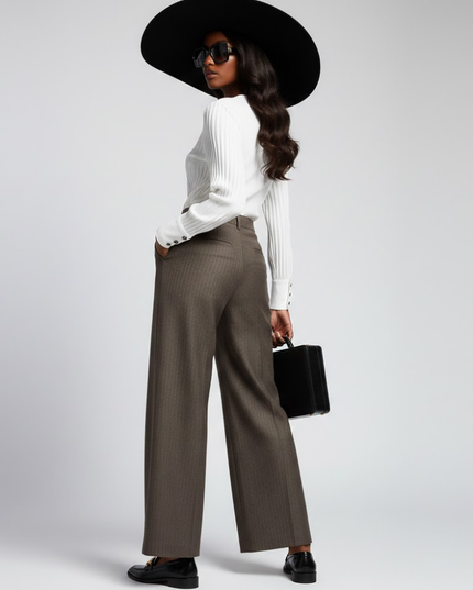 💟 Wide-Leg Hose mit Knöpfen |Braun
