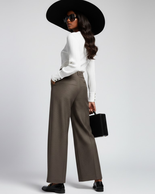 Wide-Leg Hose mit Knöpfen |Braun