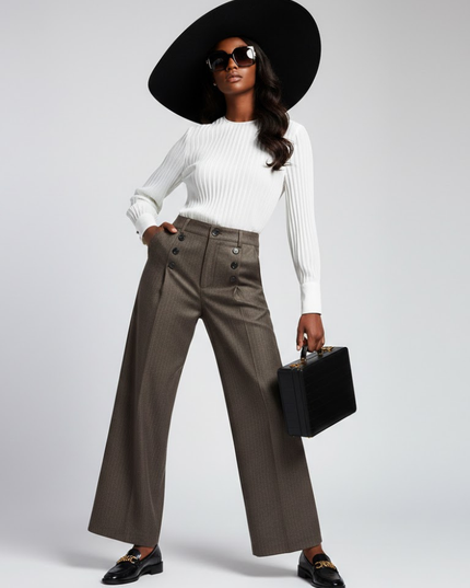💟 Wide-Leg Hose mit Knöpfen |Braun
